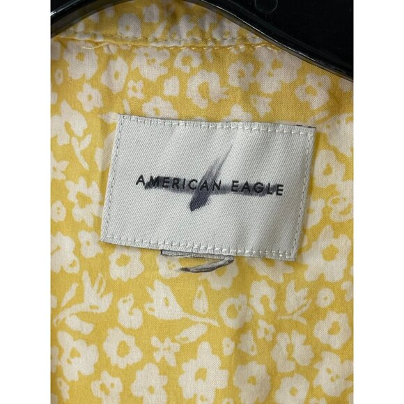 American Eagle Women's Yellow Floral Short Sleeve Button Shirt Top Size S - Picture 5 of 11